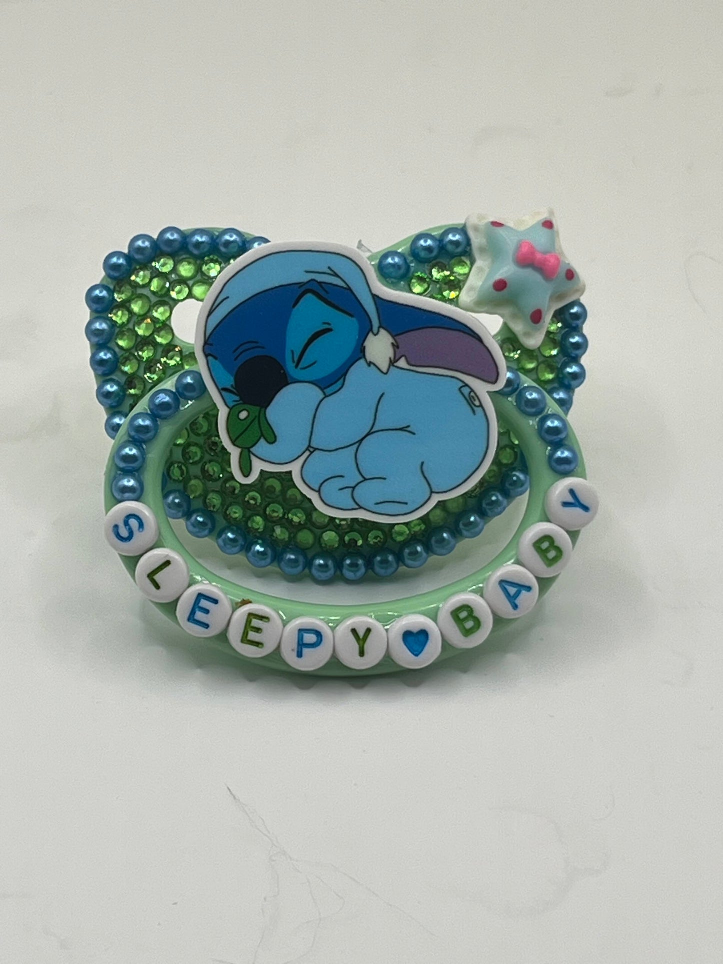 Green Stitch Sleepy Baby Adult Pacifier