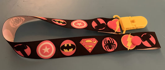 Pink & Yellow Superhero Paci Clip