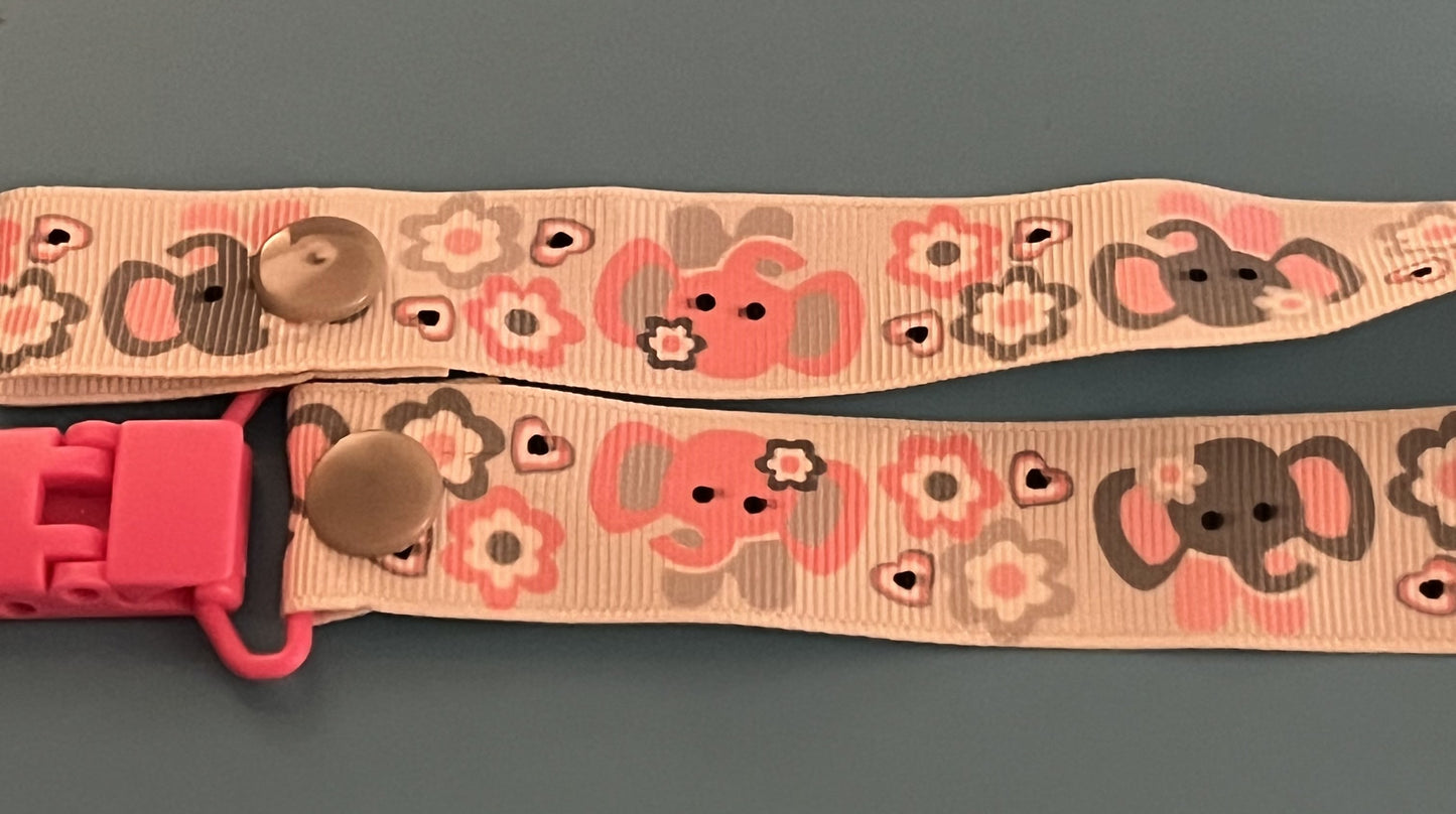 Pink & Gray Elephant Paci Clip