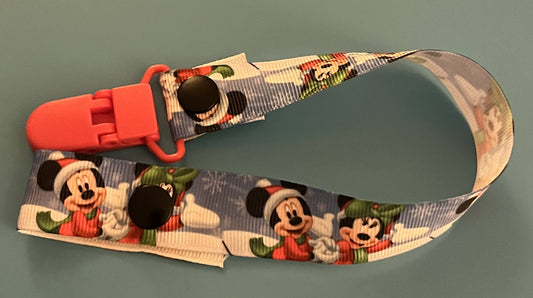 Wintery Mickey & Minnie Mouse Paci Clip